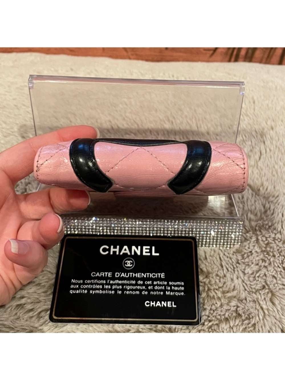 Chanel Cambon Pink Quilted Calfskin
Leather with Black Large CC Bi-fold Wallet - Picture 9 of 13